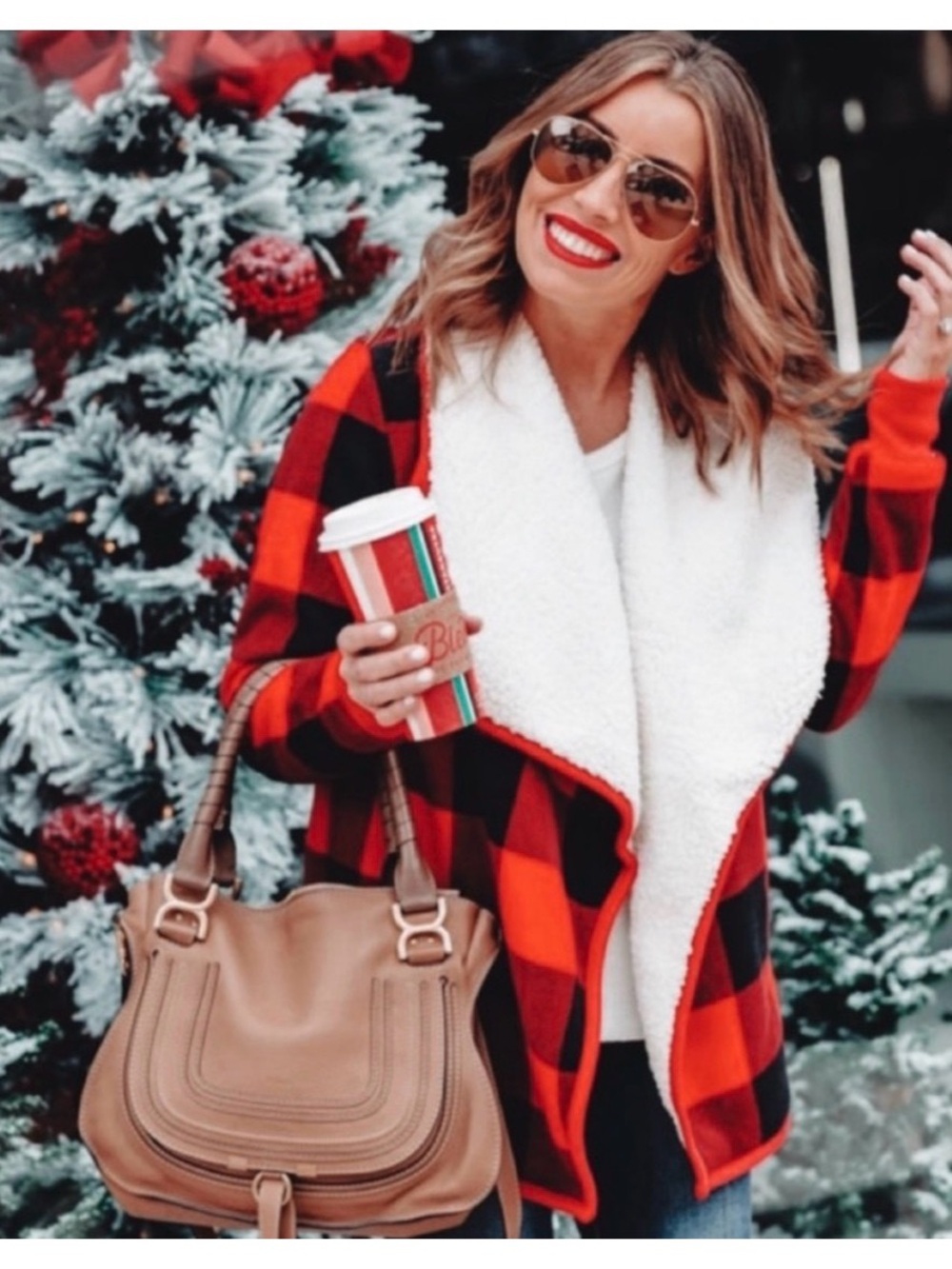 Abercrombie & Fitch Red and Black Buffalo Plaid Sherpa-Lined Cardigan